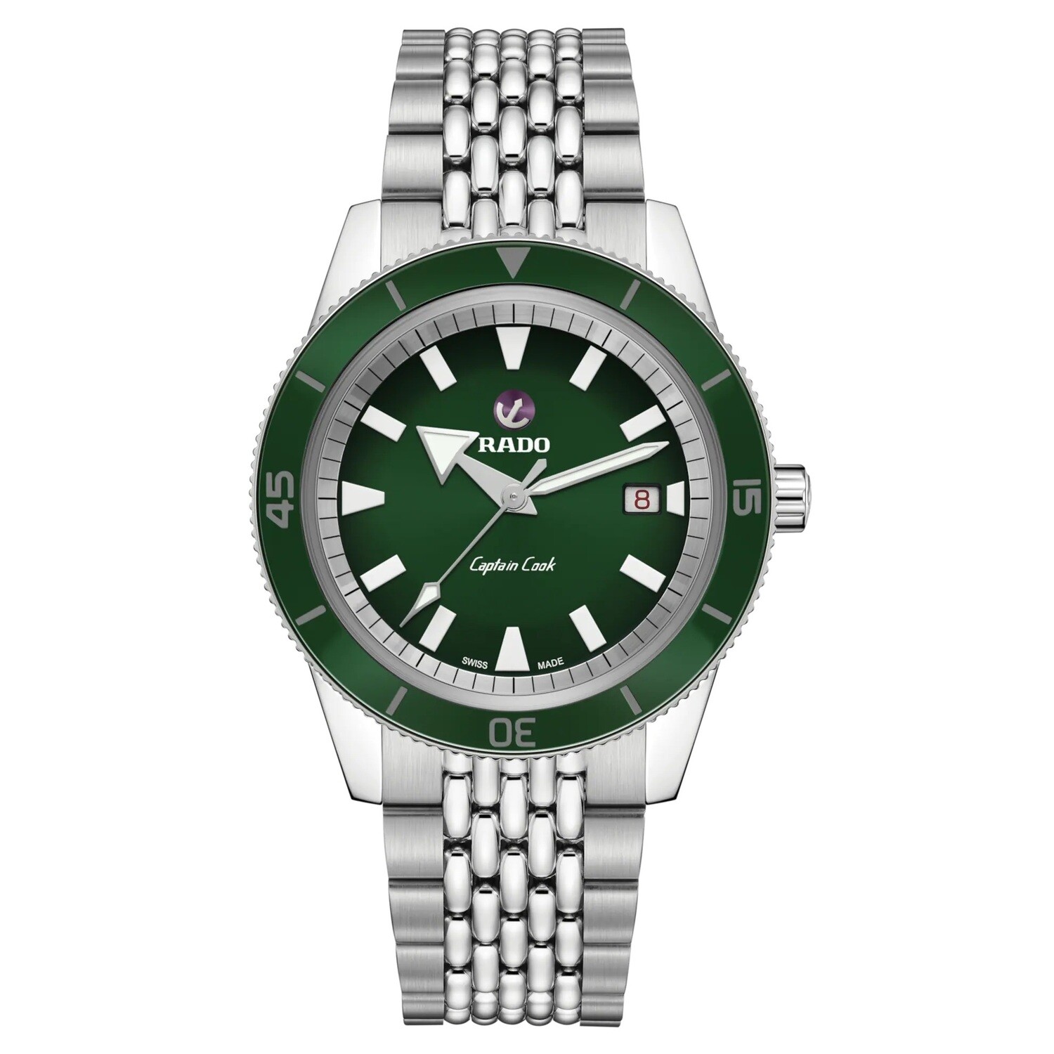RADO Captain Cook Automatic R32505313 42MM 200M Sapphire crystal with anti-reflective coating Dial Stainless Steel Green Dial Men's Watch 80h Power Reserve SWISS MADE automatic men's watch