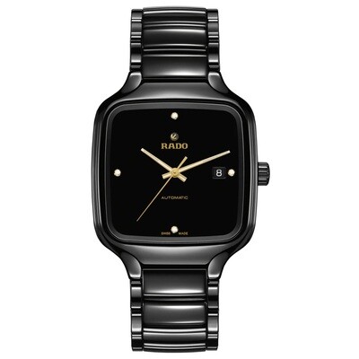 ​Rado True Square Automatic Diamonds R27078722 38mm Black Dial Men's Watch  Sapphire crystal with anti-reflective coating  50m WR unisex automatic watch men and women Power Reserve: 80 hours High-Tech Ceramic, Titanium SWISS MADE