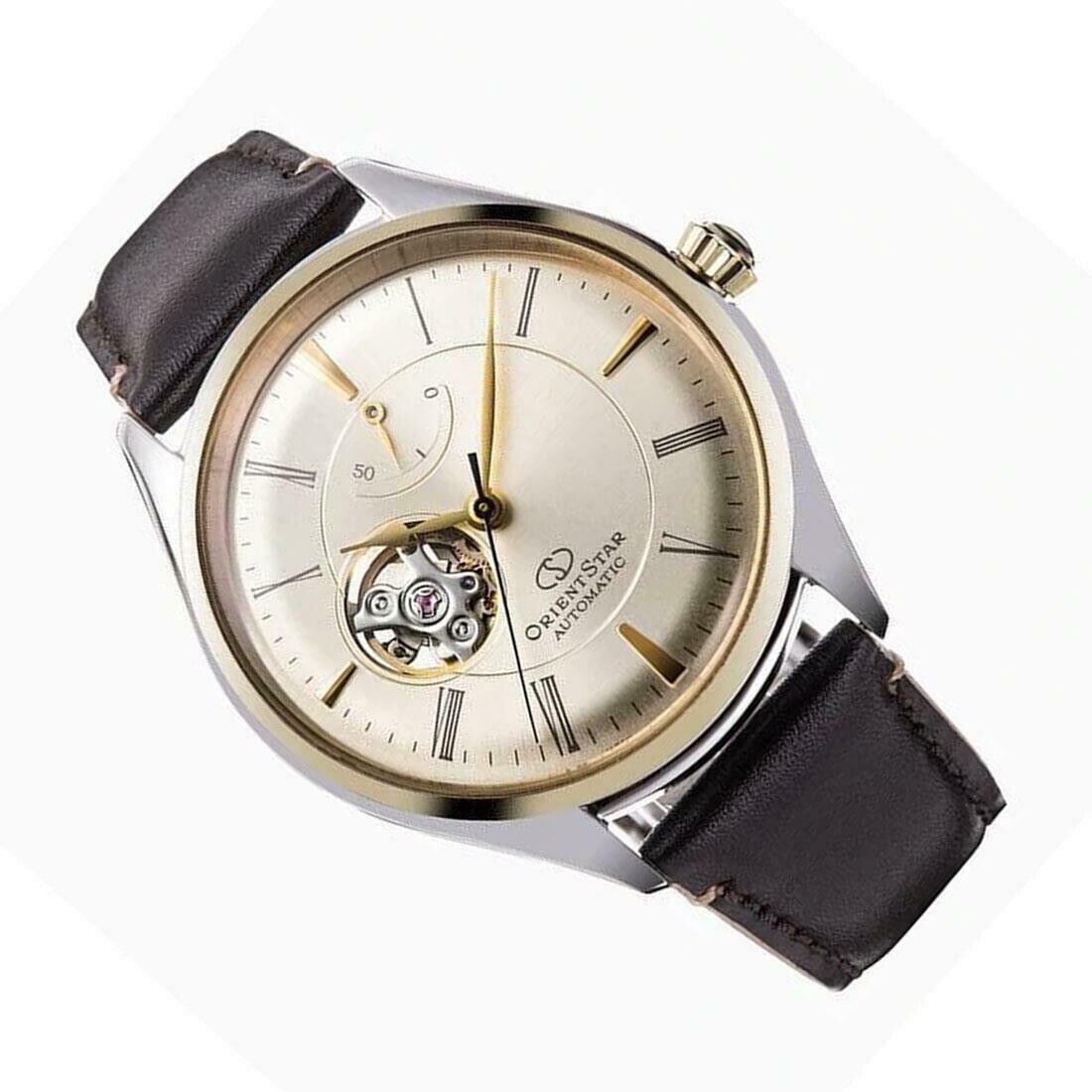 reloj automático hombre Orient Star RE-AT0201G Semi Skeleton dial champagne  40.4mm correa de cuero 50h Reserva de Marcha RE-AT0201G00B