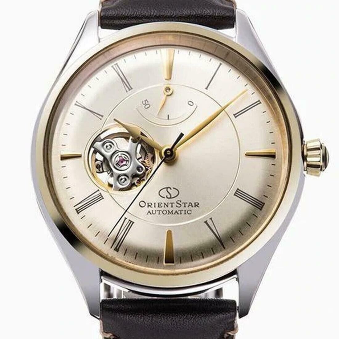 reloj automático hombre Orient Star RE-AT0201G Semi Skeleton dial champagne  40.4mm correa de cuero 50h Reserva de Marcha RE-AT0201G00B