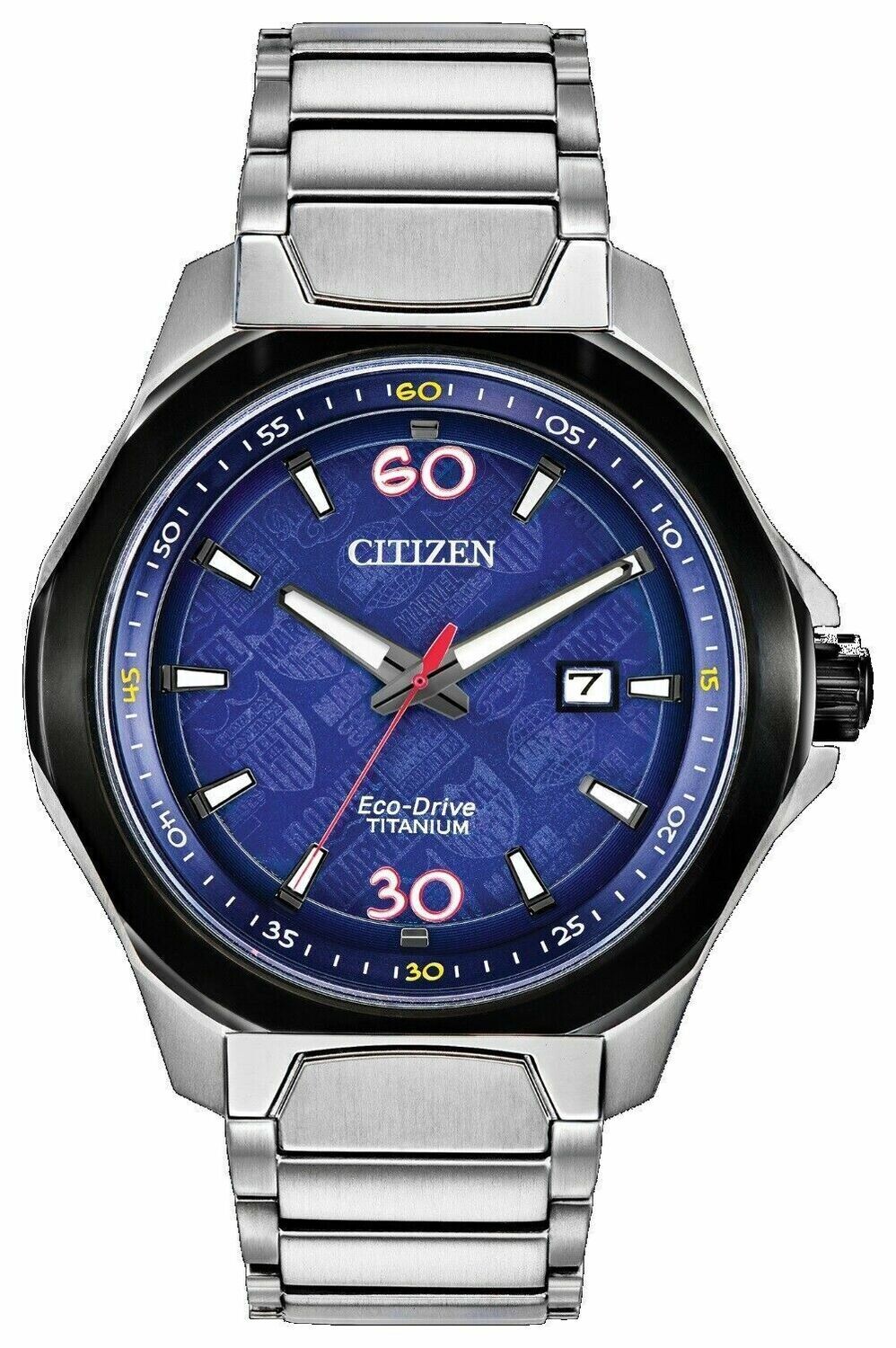 reloj hombre titanio Citizen Ecodrive Marvel 80 Aniversario AW1548-86W Edición Limitada 44mm dial azul Titanio movimiento Eco-Drive (funciona con energía solar o luz)