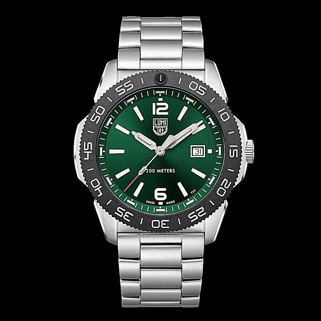 Luminox Pacific Diver Stainless Steel 44MM Green Dial Men's Watch XS.3137
Sapphire with anti-reflection coating Crystal 200M Constant glow water resist quartz sport men's watch SWISS MADE