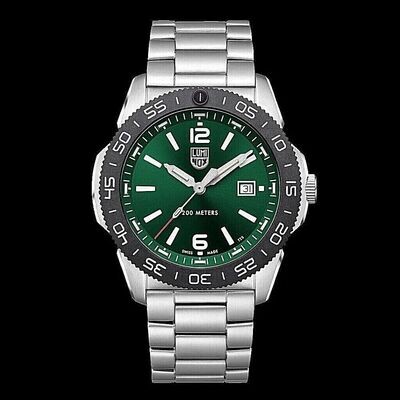 Luminox Pacific Diver Stainless Steel 44MM Green Dial Men's Watch XS.3137
Sapphire with anti-reflection coating Crystal 200M Constant glow water resist quartz sport men's watch SWISS MADE