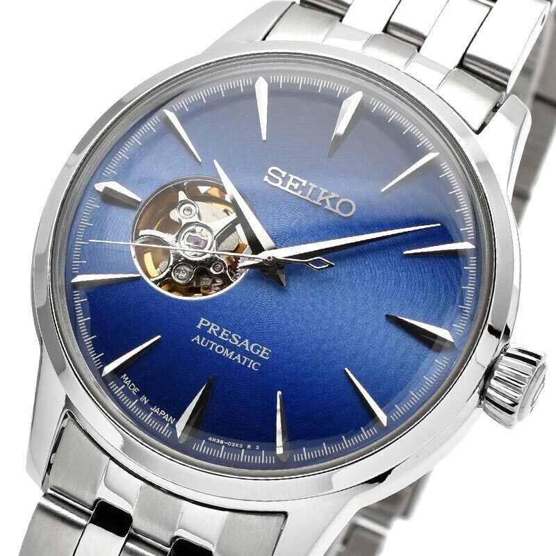 Reloj Seiko Presage Cocktail Hombre Plateado y Azul Automático SSA405J1
