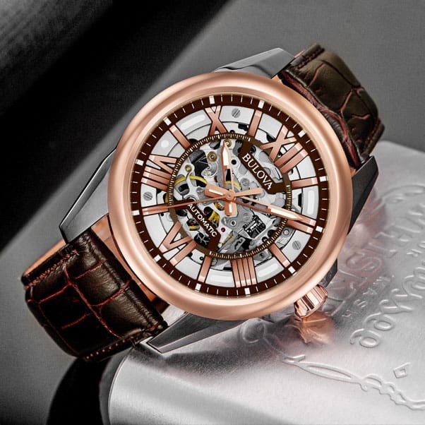 Bulova Sutton 98A165 Automatic men s watch 43mm Skeleton Rose Gold