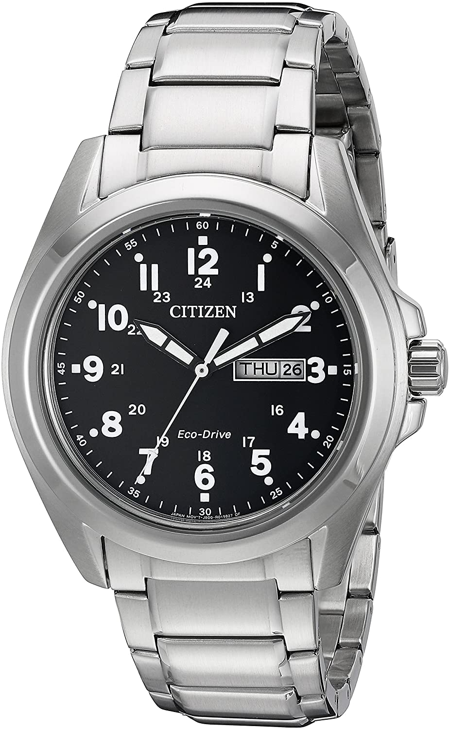 Reloj hombre Citizen Ecodrive Garrison AW0050-82E 43mm dial negro correa de acero 100m WR movimiento Ecodrive (funciona con energía solar o luz)