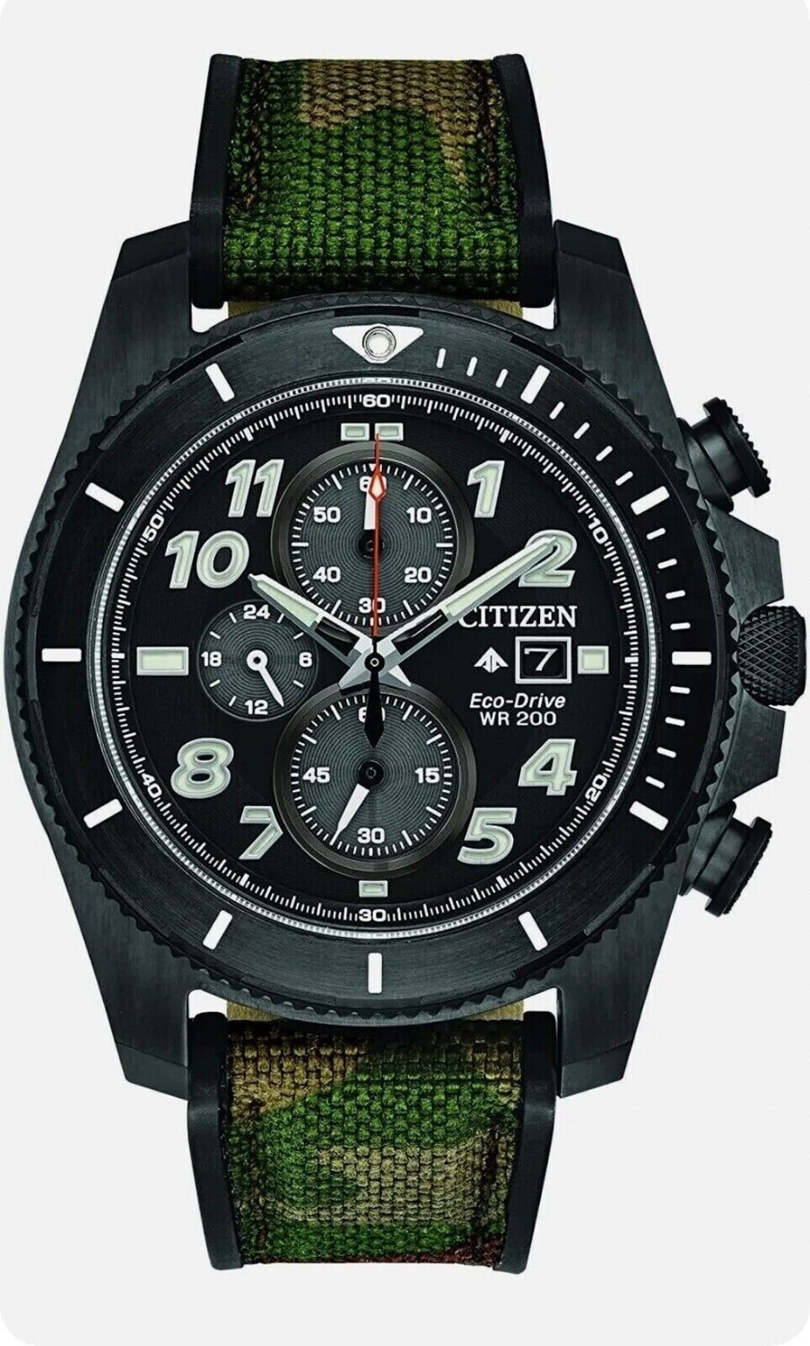 Reloj deportivo hombre Citizen Promaster Tough CA0727-12E 44mm dial negro Cristal de Zafiro correa de nylon 200m WR movimiento Ecodrive (funciona con energía solar o luz)