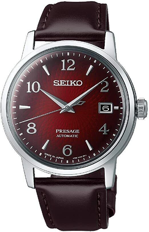 Seiko Presage Cocktail Red Dial Leather SRPE41J1 38.5mm 50m WR leather band automatic men’s watch