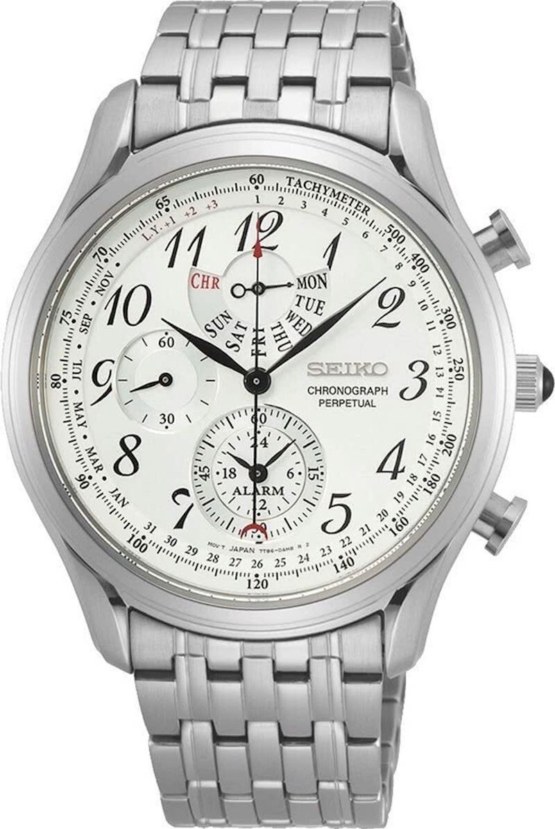 Seiko Chronograph Perpetual SPC251P1 Quartz Tachymeter alarm sapphire crystal Men's Watch stainless steel bracelet 50m WR