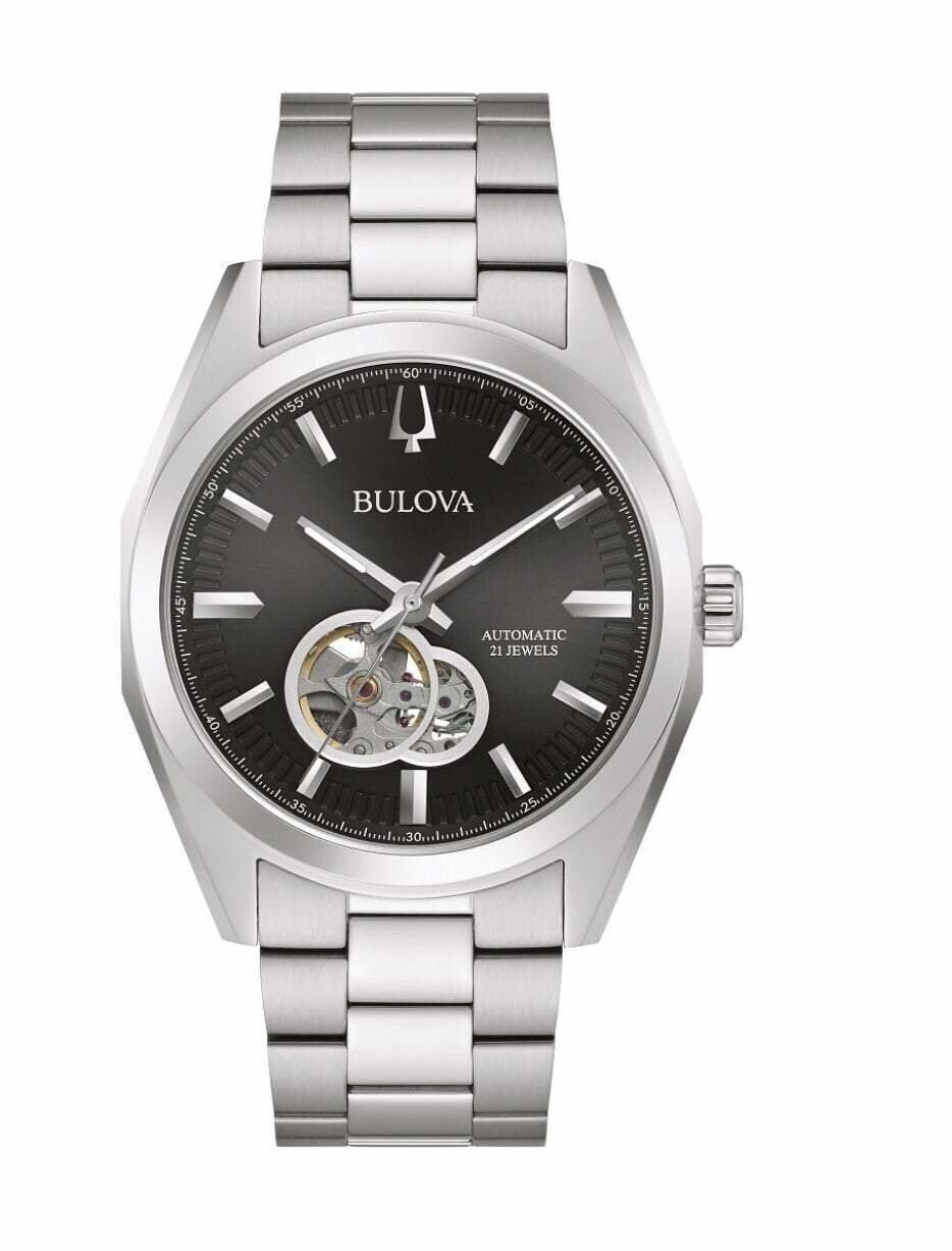 Bulova
Surveyor 96A270 40mm black dial automatic men's watch stainless steel bracelet 30m