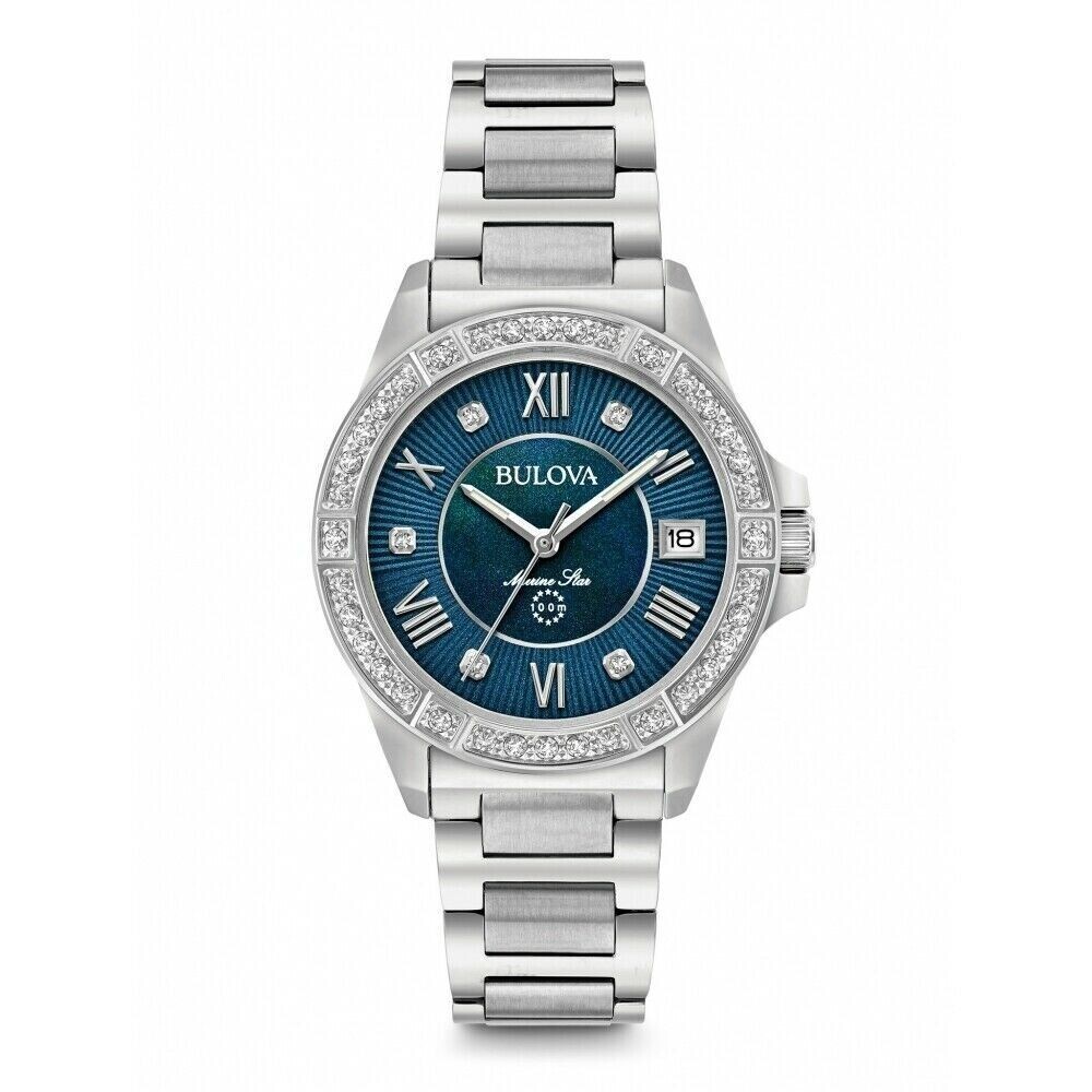 reloj mujer Bulova Marine Star 96R215 32mm dial azul Cristal de Zafiro 100m WR correa de acero