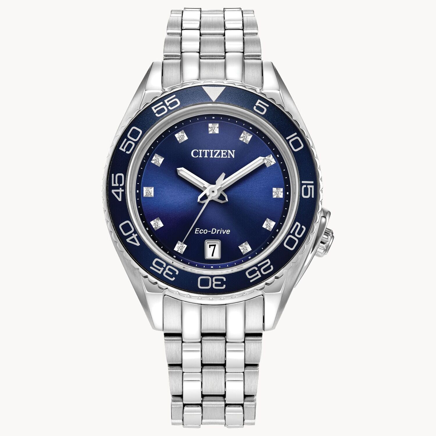 Citizen Carson Eco-drive FE6160-57L 35mm 100m WR sapphire crystal women’s watch stainless steel bracelet Eco-drive movement (solar or light powered)