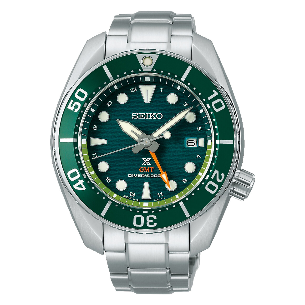 Seiko Prospex Seascape  Sumo Solar GMT Diver SFK003J1 45mm 200m WR sapphire crystal solar powered divers men’s watch stainless steel bracelet