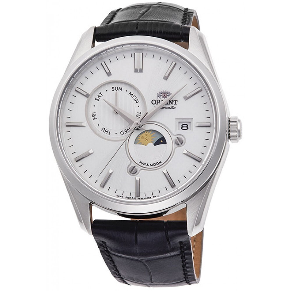 Orient Contemporary RN-AK0305S JDM Sun & Moon 41.5mm 50m WR sapphire crystal leather band automatic men’s watch Japan Domestic Market