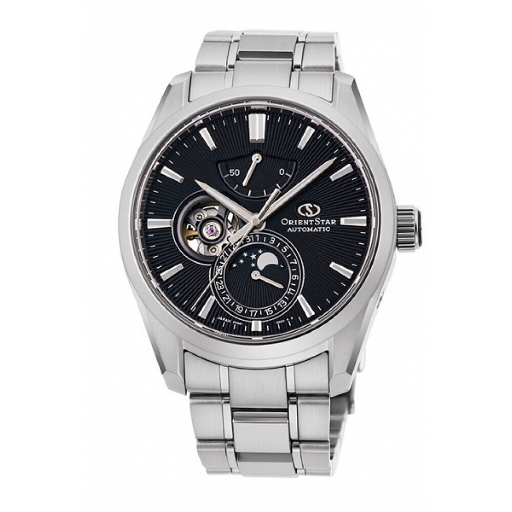 Orient Contemporary Moon Phase RE-AY0001B 41mm 100m WR sapphire crystal super anti-reflective leather band automatic men’s watch