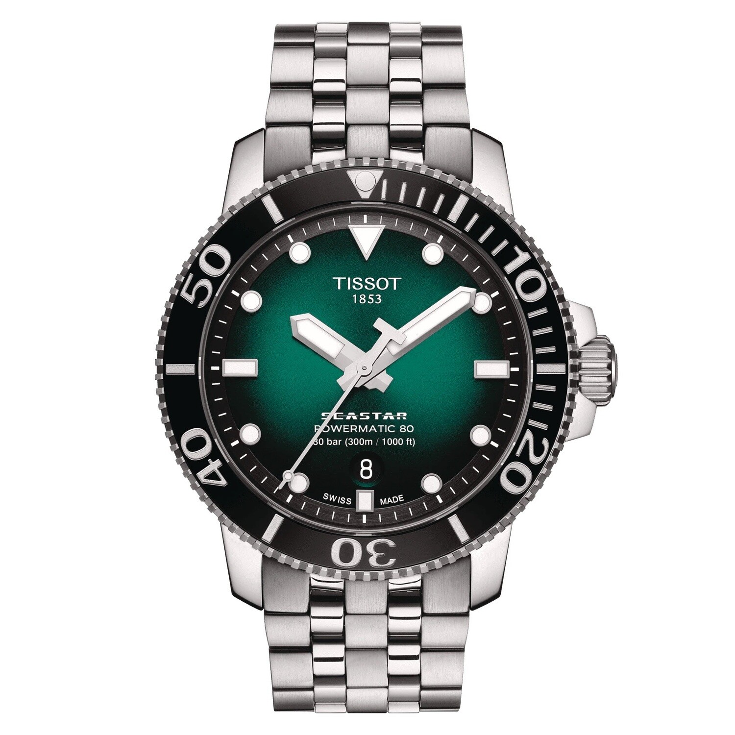Tissot Seastar T120.407.11.091.01 Powermatic 80  300m WR 80h Power Reserve sapphire crystal stainless steel bracelet automatic divers men’s watch