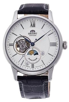 Orient Sun Moon RA-AS0011S Open Heart  42mm 50m WR automatic men’s watch leather band Hand-winding supported
