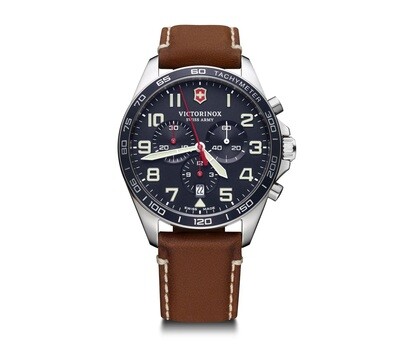 Victorinox FieldForce Chronograph 241854 42MM Blue Dial Leather Band Sapphire crystal Tachymeter Chronograph sport Men's Watch 100M SWISS MADE