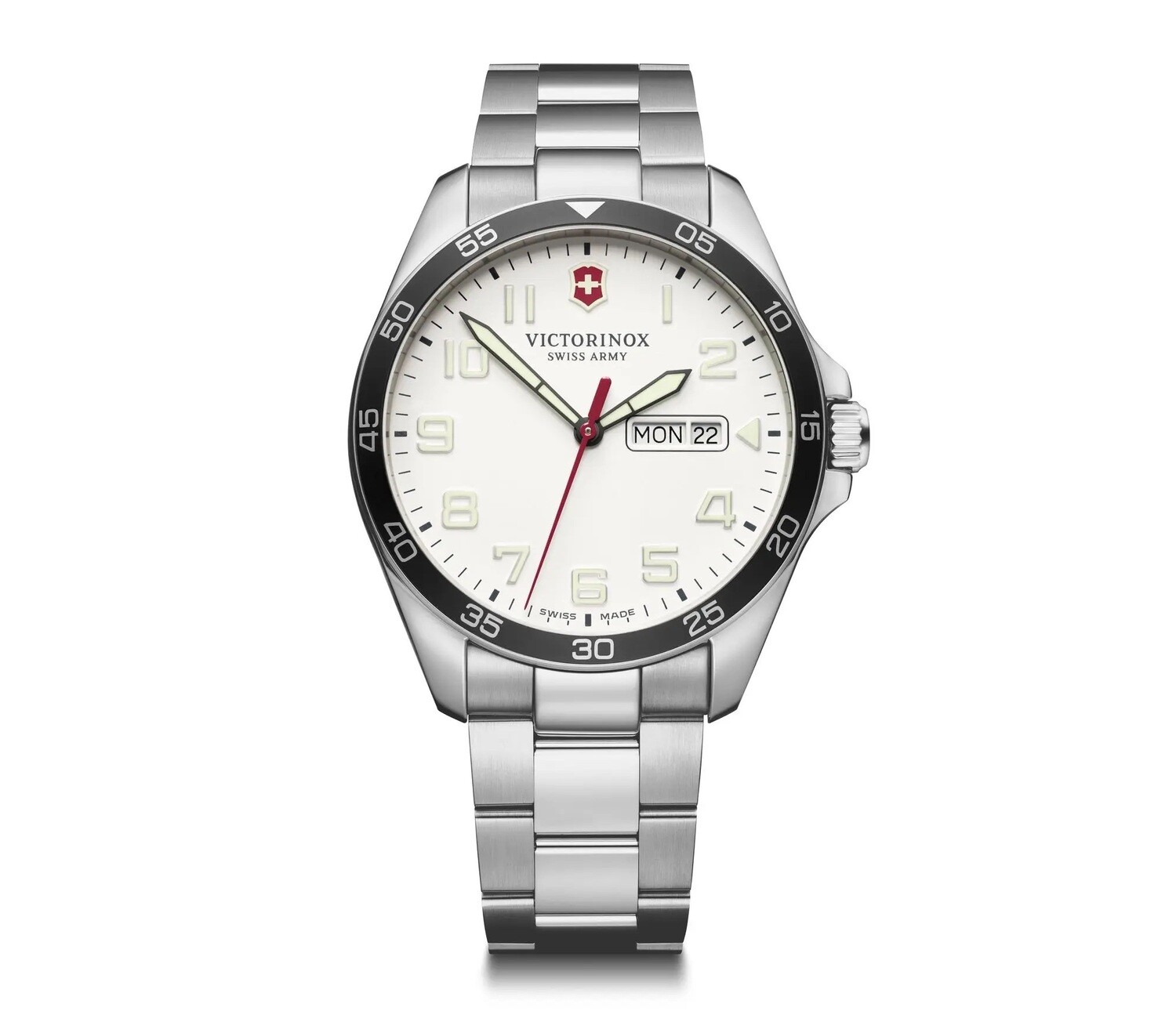 Reloj Victorinox Swiss Army FieldForce
241850 42mm Acero inoxidable Esfera blanca reloj deportivo de los hombres de cuarzo 100m WR cristal de zafiro SWISS MADE