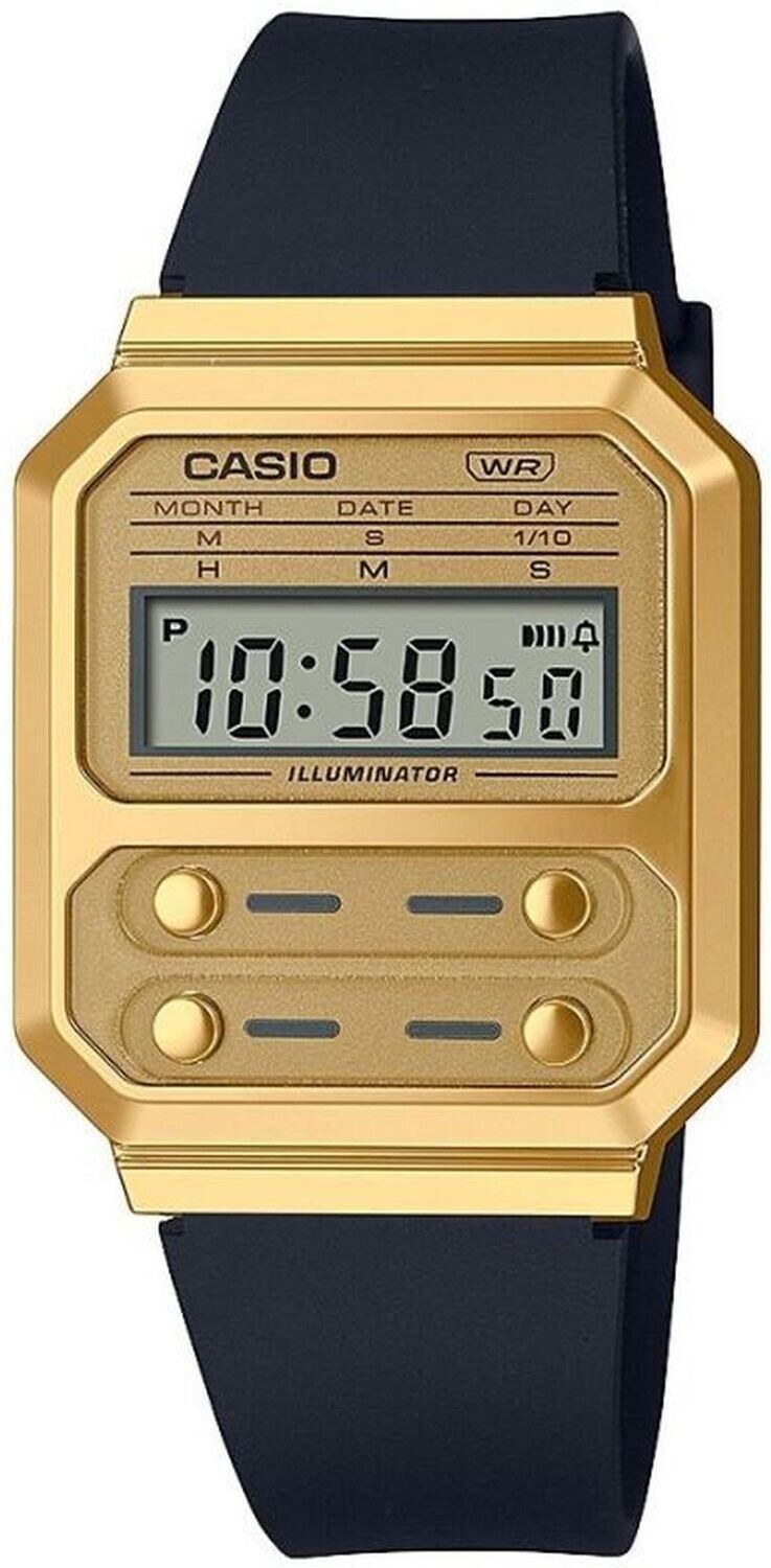 Reloj retro unisex Casio Future A100WEFG-9a Pantalla Luz Led de fondo Alarma Cronómetro Resistente al agua correa de goma