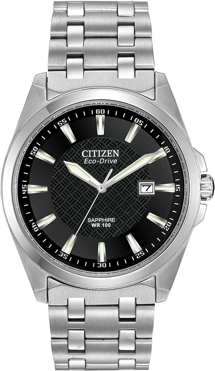 Reloj hombre Citizen Ecodrive Corso BM7100-59E dial negro 41mm Cristal de Zafiro 100m WR correa de acero Movimiento Ecodrive (funciona con energía solar o luz)