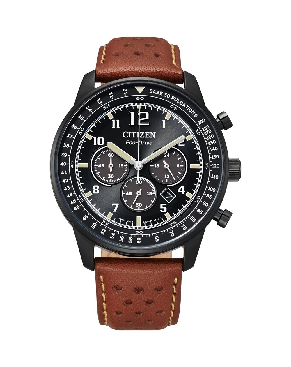 Citizen Eco-drive CA4505-12E 44mm 100m WR leather band Eco-drive movement (solar or light powered) men’s sport chronograph
