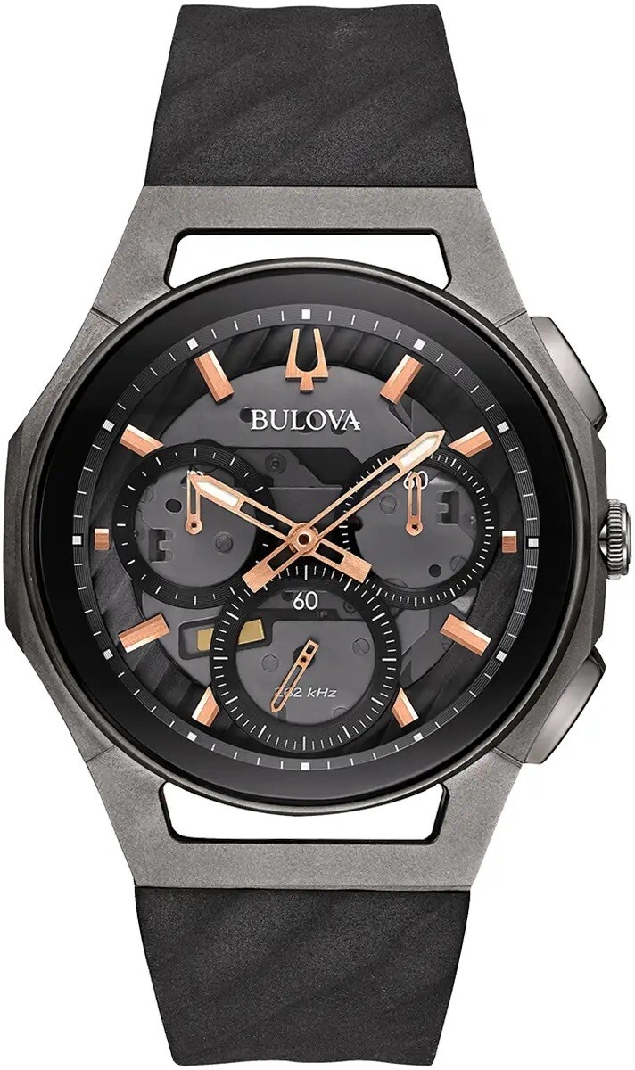 ​reloj hombre Bulova Curv 98A162 44mm cristal de zafiro 262kHz Cuarzo de Alto Rendimiento 30m WR Caja de Titanio y acero