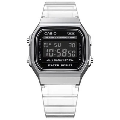 Casio A168XES-1B transparent Alarm chronograph unisex men women vintage digital watch