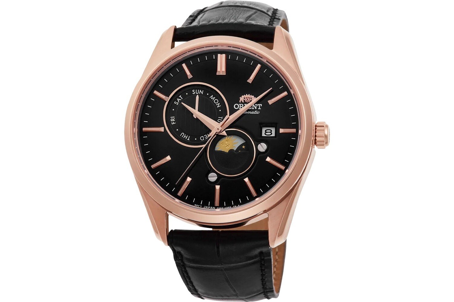 Orient Contemporary Sun Moon RA-AK0309B 41.5mm sapphire crystal leather band automatic men’s watch