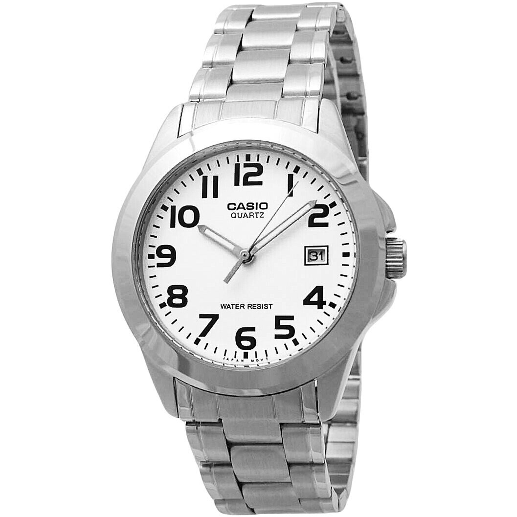 Reloj clásico hombre Casio MTP-1259PD-7B dial negro Pantalla de Neón correa de acero