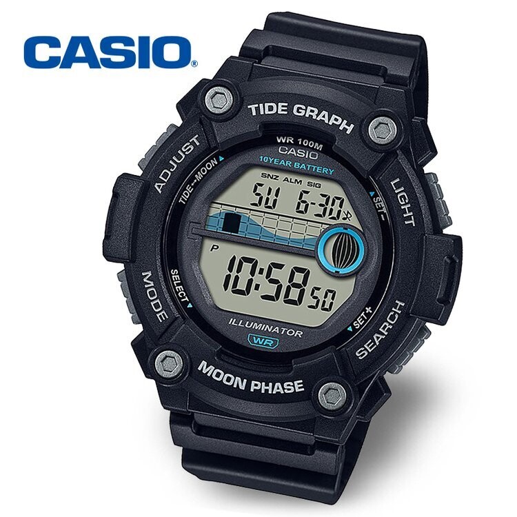 reloj deportivo hombre Casio WS-1300H-1A Mareas Fases Lunares 10 años batería correa resina Luz Led Water Resist 100m