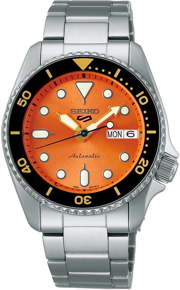 Seiko 5 Sports Midi srpk35k1 38mm 100m WR stainless steel bracelet automatic men’s watch orange dial
