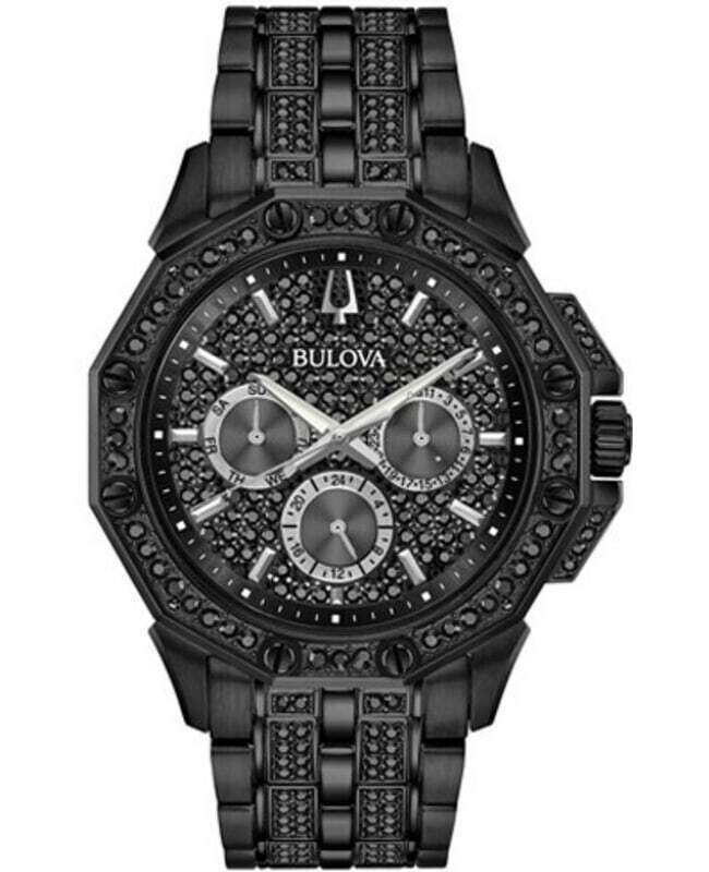 Bulova Octava Black Crystal Swarovski 98C134 41.5mm black Quartz stainless steel bracelet 30m water resist men's watch