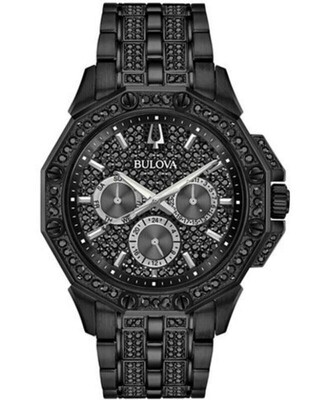 ​reloj hombre Bulova Octava Black Crystal Swarovski 98C134 41.5mm Cuarzo correa de acero 30m WR