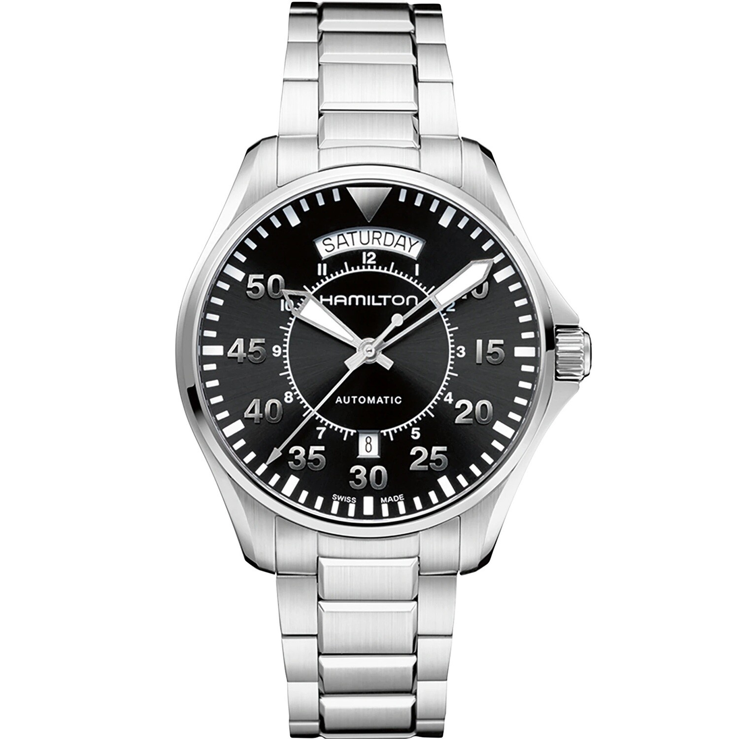 HAMILTON KHAKI AVIATION PILOT DAY DATE AUTO H64615135 Automatic 42mm 100M WR 80H Power reserve sapphire crystal automatic aviator men’s watch