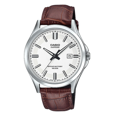 Casio MTS-100L-7AV  41.3mm sapphire crystal 50m WR leather band classic analog quartz men’s watch