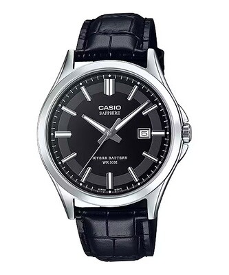 Casio MTS-100L-1AV 41.3mm sapphire crystal 50m WR leather band classic analog quartz men’s watch