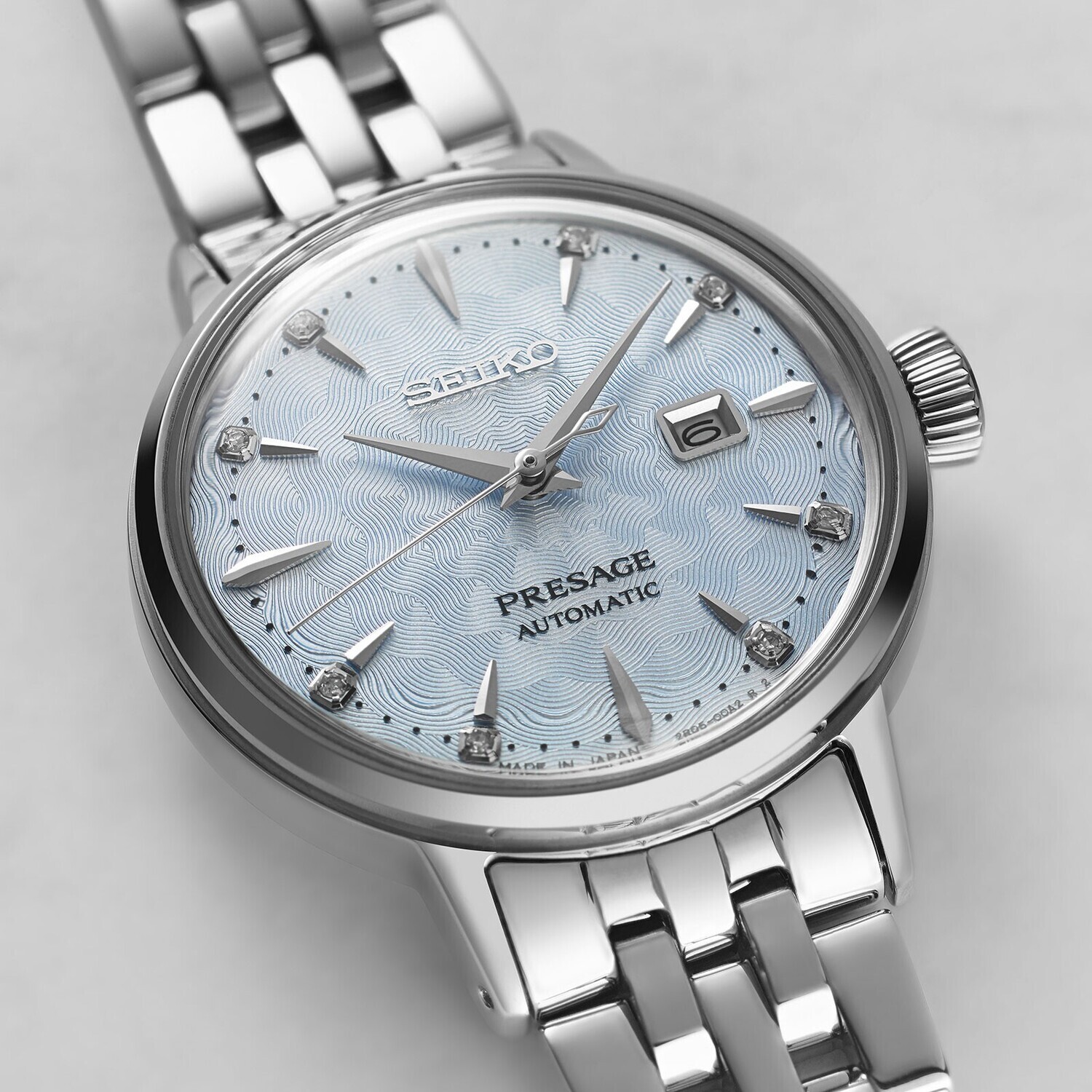 Seiko Presage Cocktail &quot;Skydiving&quot;Diamond Twist SRE007J1 30.3mm 50m WR automatic women’s watch stainless steel bracelet