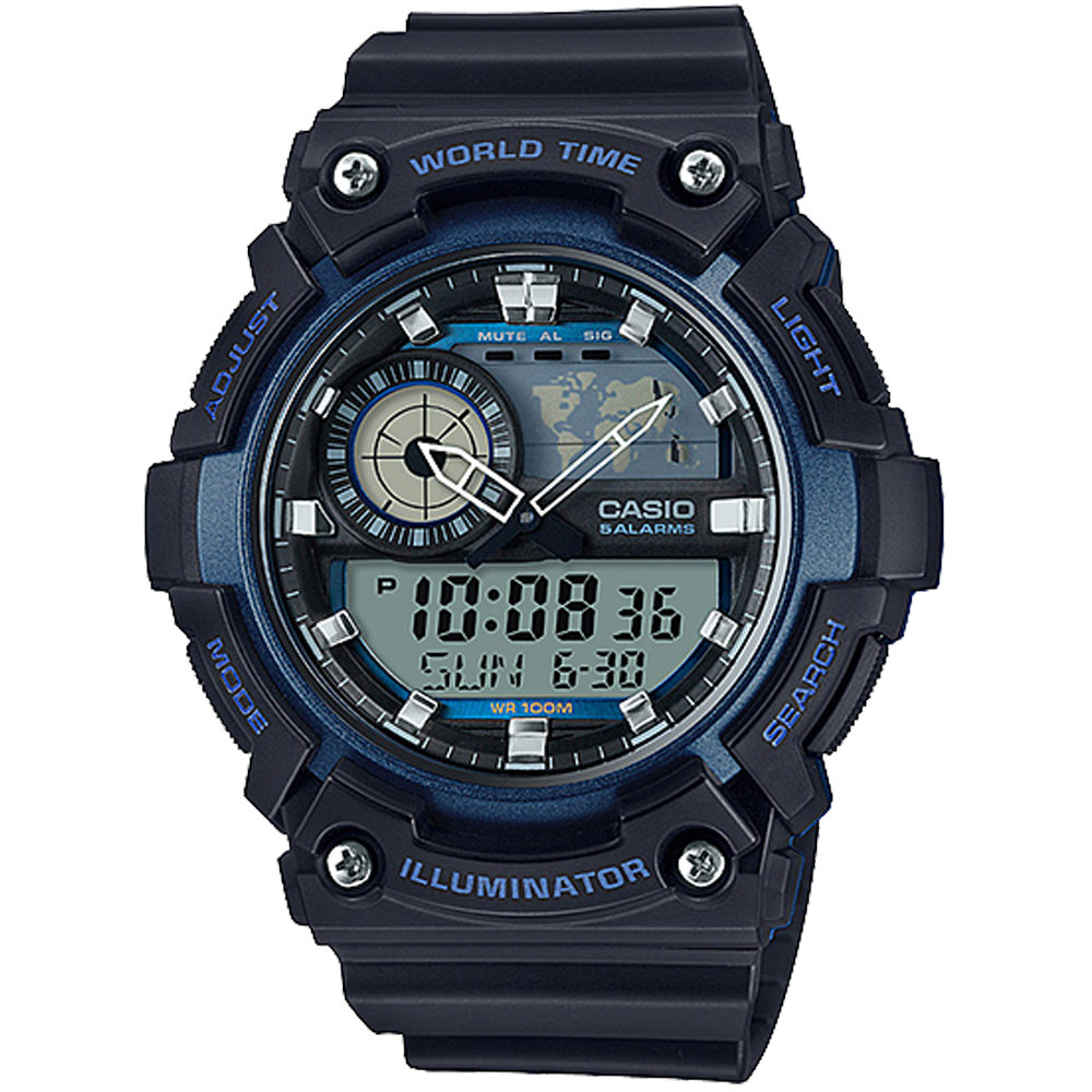 Casio men's digital sports watch AEQ-200W-2AV water resist 100m 5 alarms