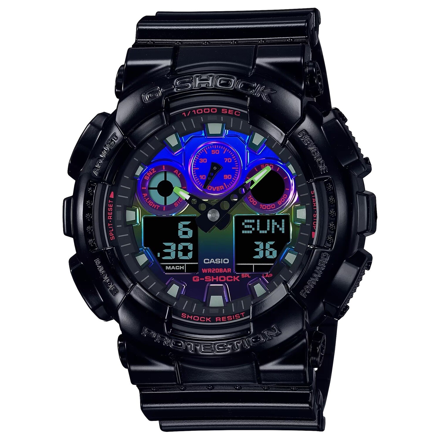 ​reloj deportivo hombre Casio G-Shock GA-100RGB-1A 200m WR resistente a los golpes alarma resistencia anti-magnética Hora Mundial