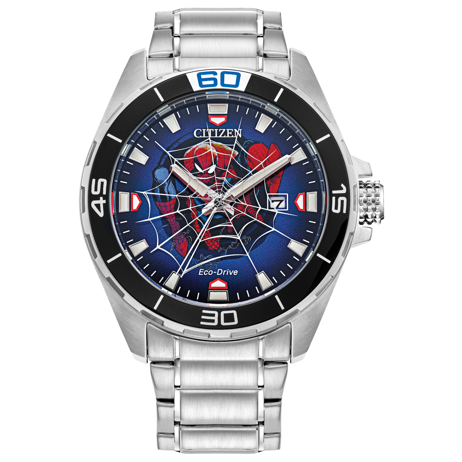 Citizen Eco-Drive Spiderman Marvel BM7610-52W 44mm 100m WR stainless steel bracelet sport men’s watch Eco-drive movement (solar or light powered)