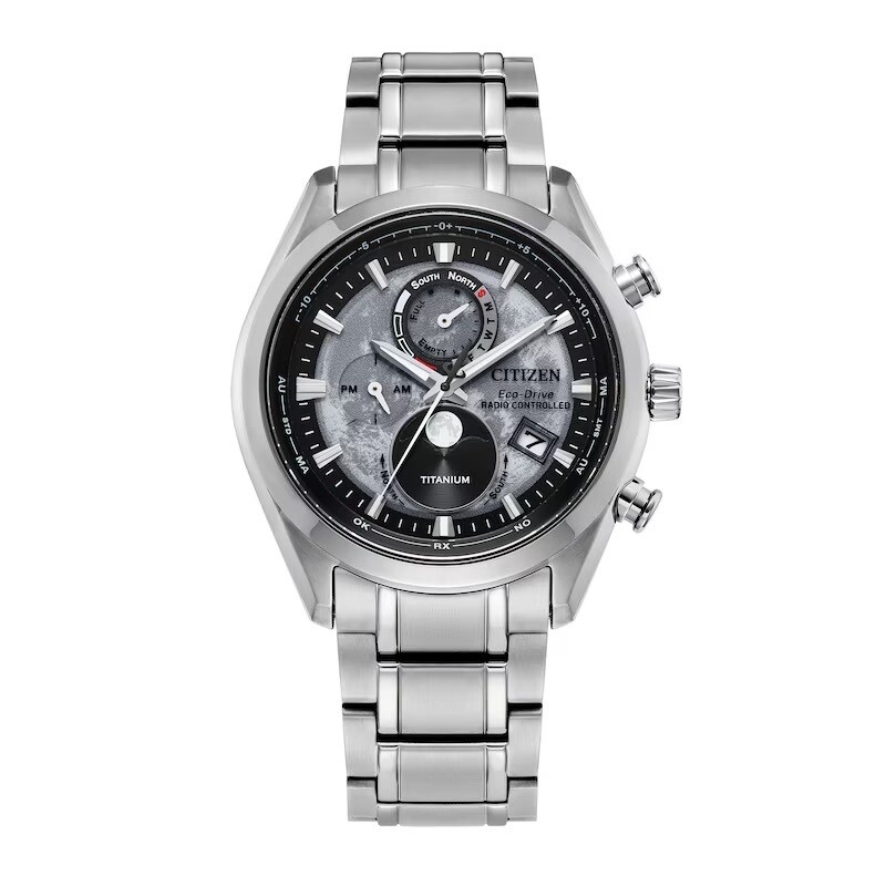 Citizen Tsuki-yomi Eco-Drive BY1010-57H 43mm Sport Luxury Super Titanium™ Radio Controlled Chrono Watch with Grey Dial 100m WR sapphire crystal Eco-drive movement (solar or light powered)