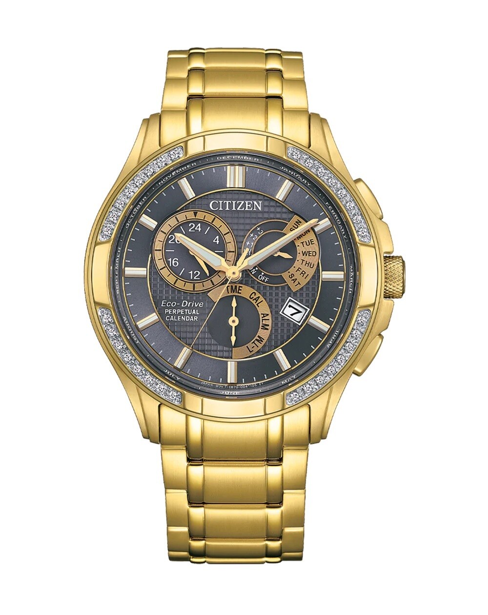 Citizen Perpetual Calendar Diamonds BL8172-59H 42mm 100m WR sapphire crystal 1.5 year power reserve Eco-drive movement (solar or light powered) stainless steel bracelet sports men’s luxury watch