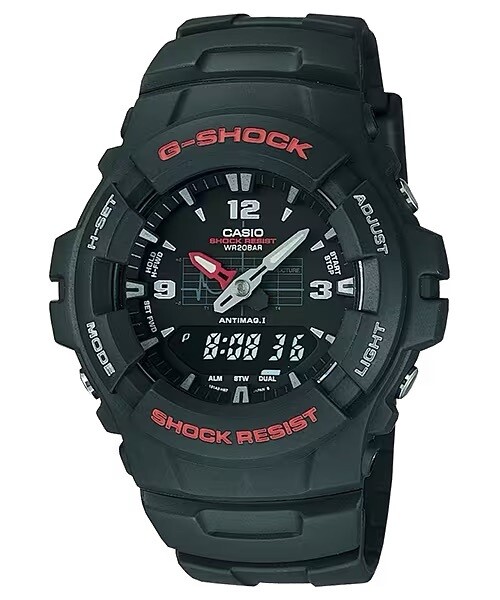 Casio G-Shock G100-1B 200m WR LED Dual Time Shock-resistant anti-magnetic alarm