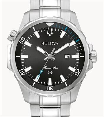 reloj deportivo hombre Bulova Marine Star 96B382 44mm dial negro 100m correa de acero