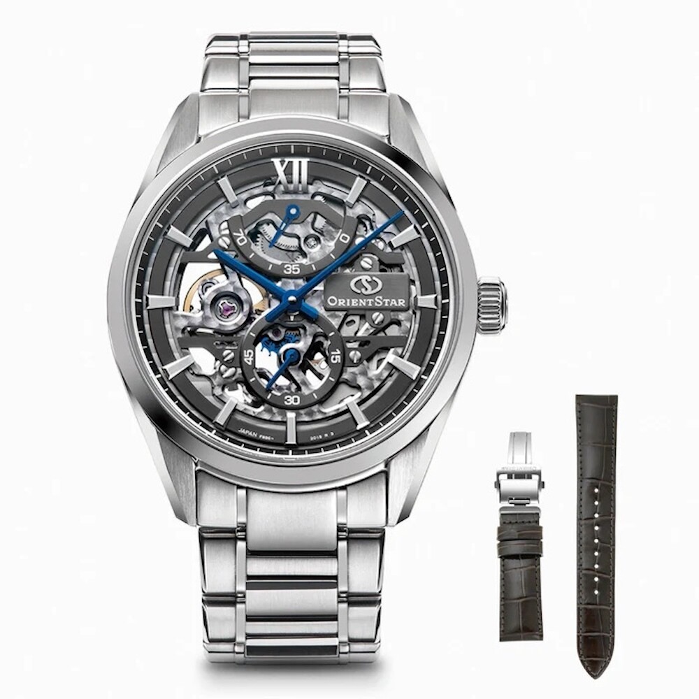 men&#39;s mechanical watch Orient Star Skeleton Contemporary RK-AZ0102N JDM 39mm 70h power reserve caliber F8B61 silicon escape wheel 50m WR anti-reflective sapphire crystal spherical sapphire crystal steel strap and genuine crocodile leather replacement