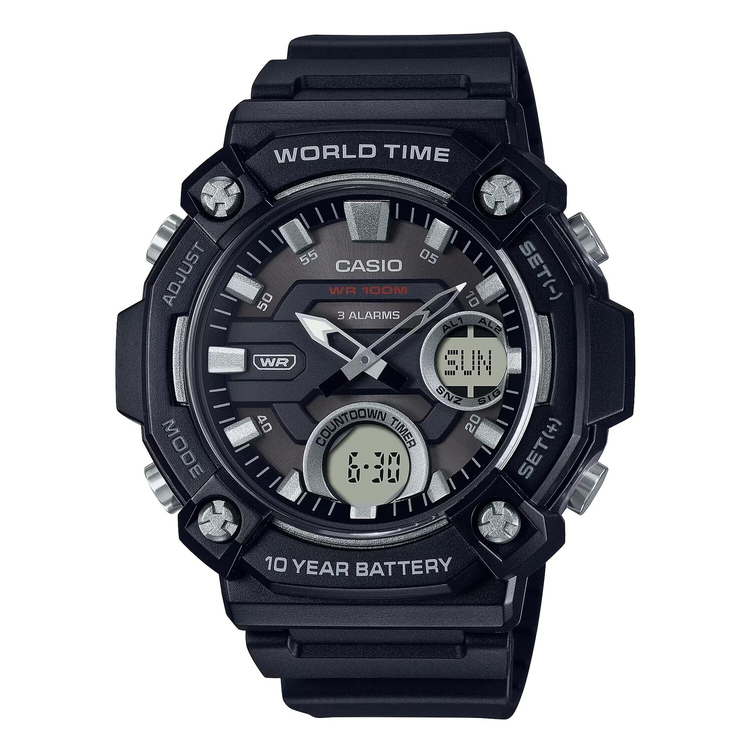 ​Reloj deportivo hombre Casio AEQ-120W-1AV 52.2mm 100m WR 3 alarmas Hora Mundial 10 años batería