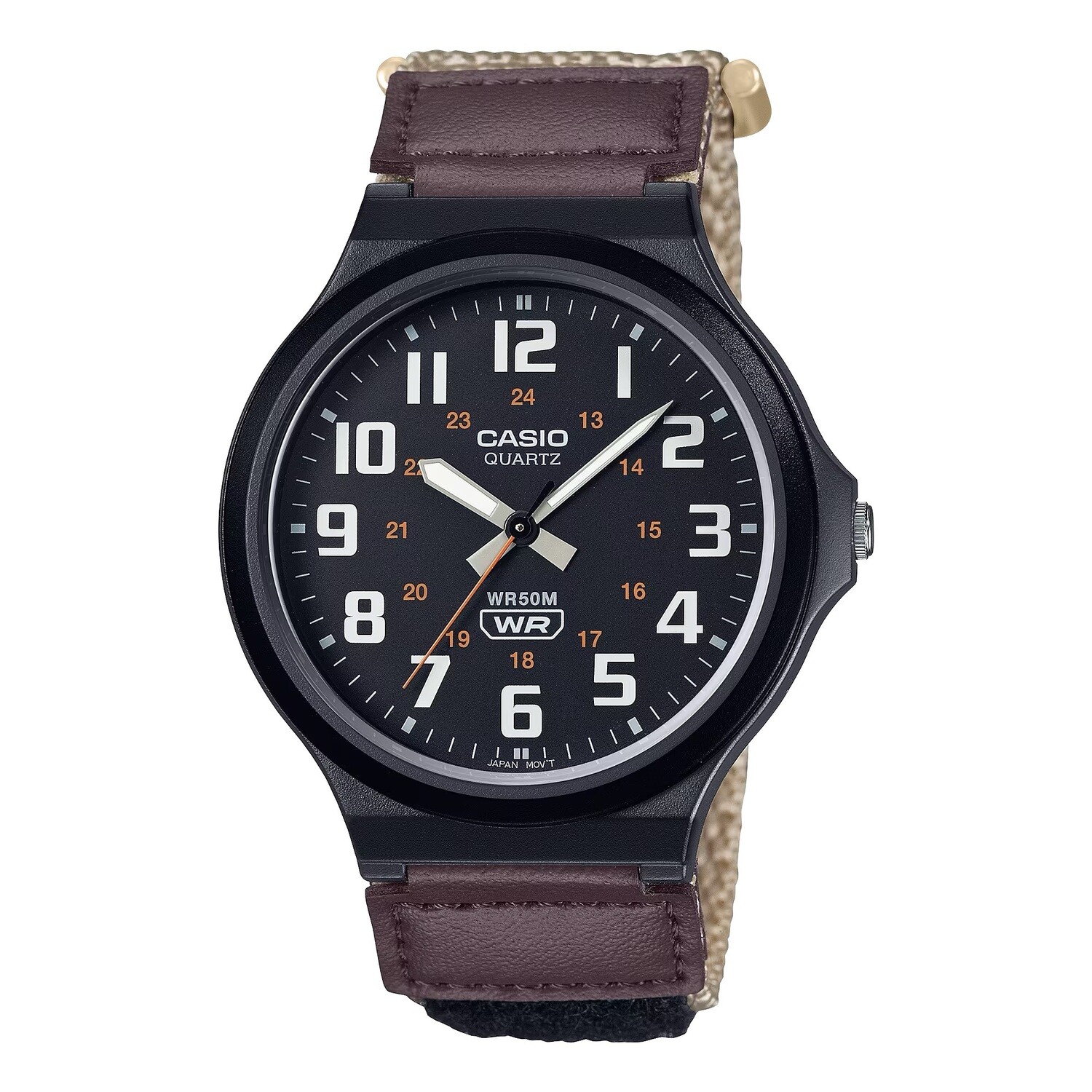Casio MW-240B-5BV 43.6mm 50m WR fabric strap military sport watch for men