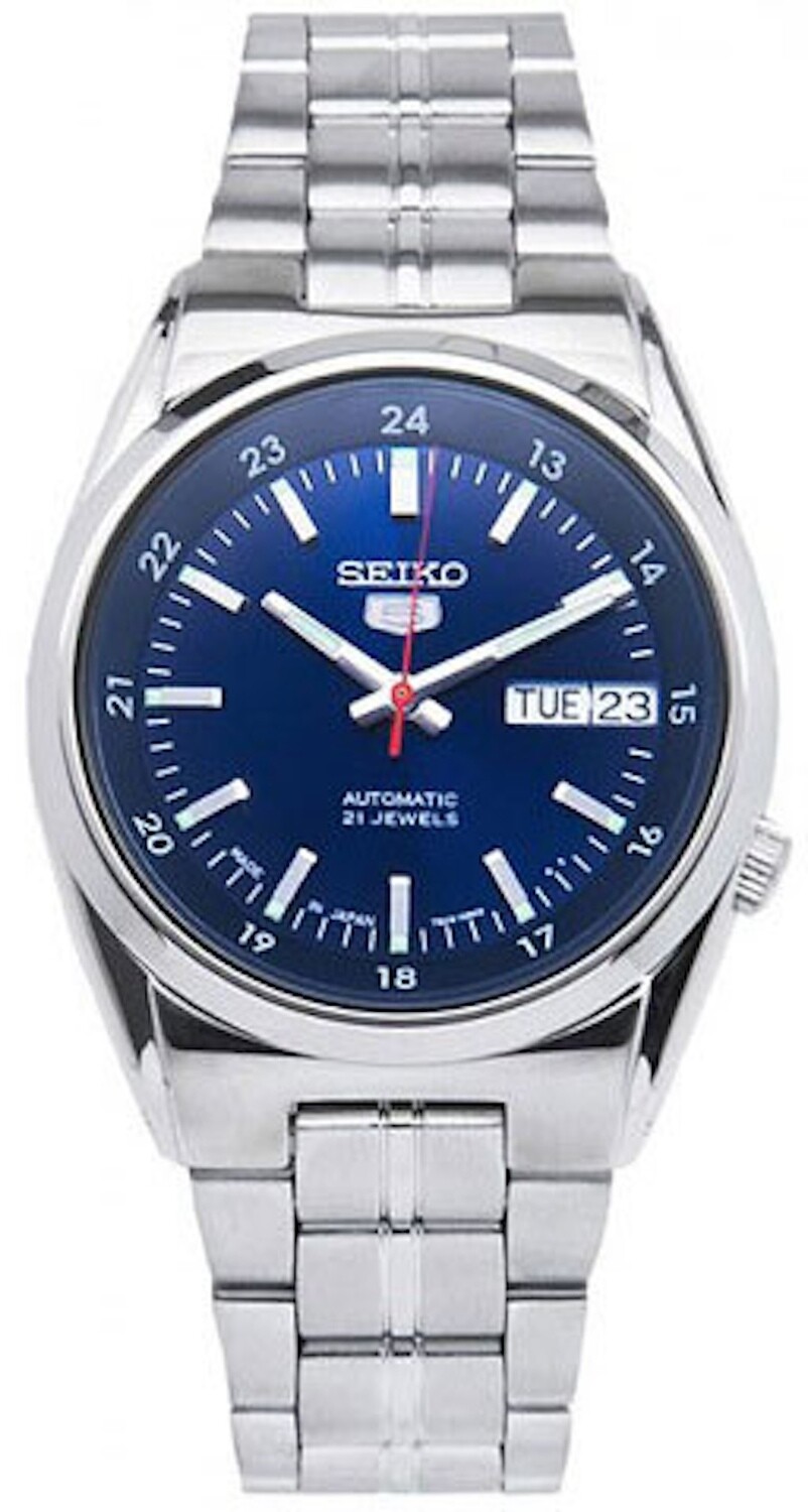 Seiko 5 SNK563J1 unisex automatic watch blue dial 36mm Made in Japan steel strap caliber 7S26 men and women