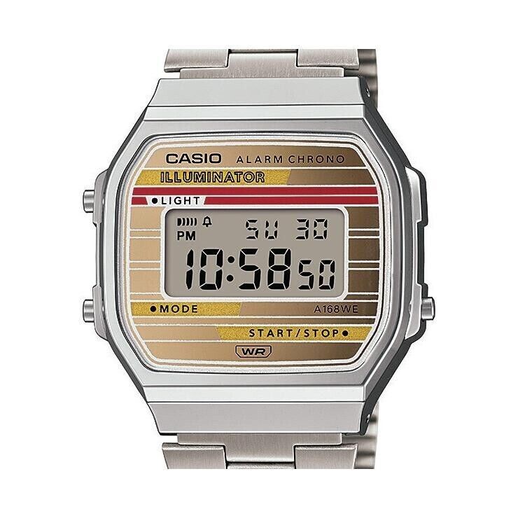 ​reloj unisex digital vintage Casio A168WEHA-9AJF 38,6 × 36,3mm alarma cronógrafo luz LED